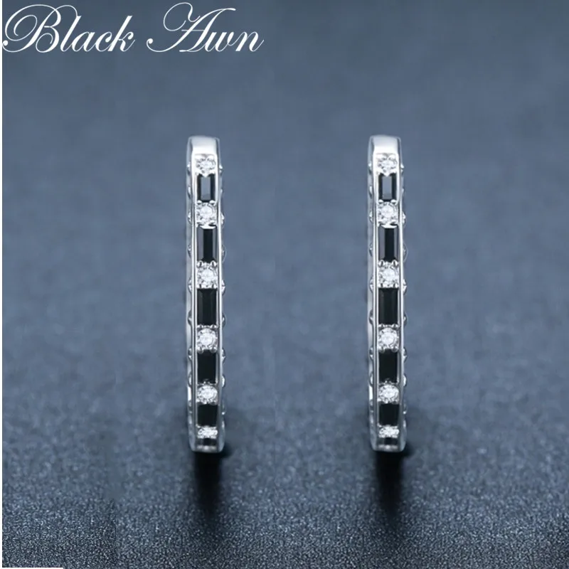 Black Awn 2024 New Square Circle Hoop Earrings For Women Shiny Cubic Zircon Earring Trend Party Jewelry Couple Gift  I268