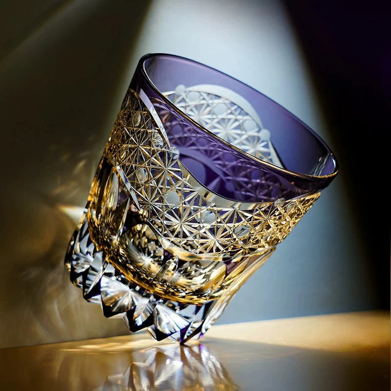2026 Edo Kiriko Hand-Cut Dawn Whisky Glass Purple Crystal Glass First Light Handmade Craft Delicate Cup With Boxes Dropshipping