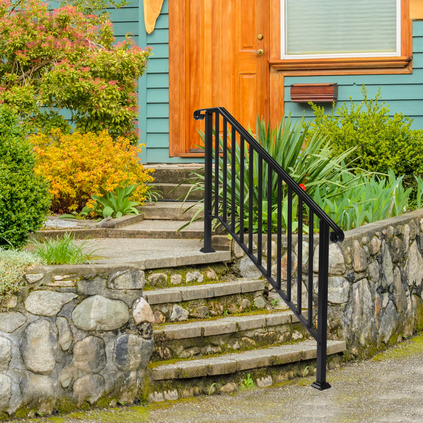 

Outdoor Iron Handrail Black Transitional Railing Handrail Heavy Duty Safety Staircase Handrails For Garage Porch Garden
