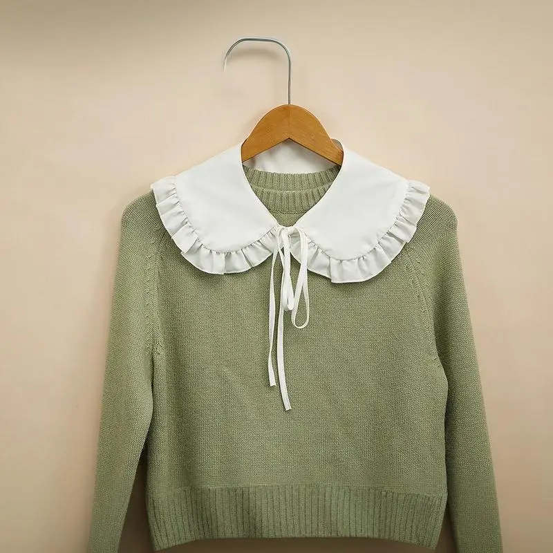 Weißer Schal für Puppen, falscher Kragen für Damen und Mädchen, mit Rüschenbesatz, abnehmbarer Halbhemdkragen, Bluse mit Schnürband. – Detail 6