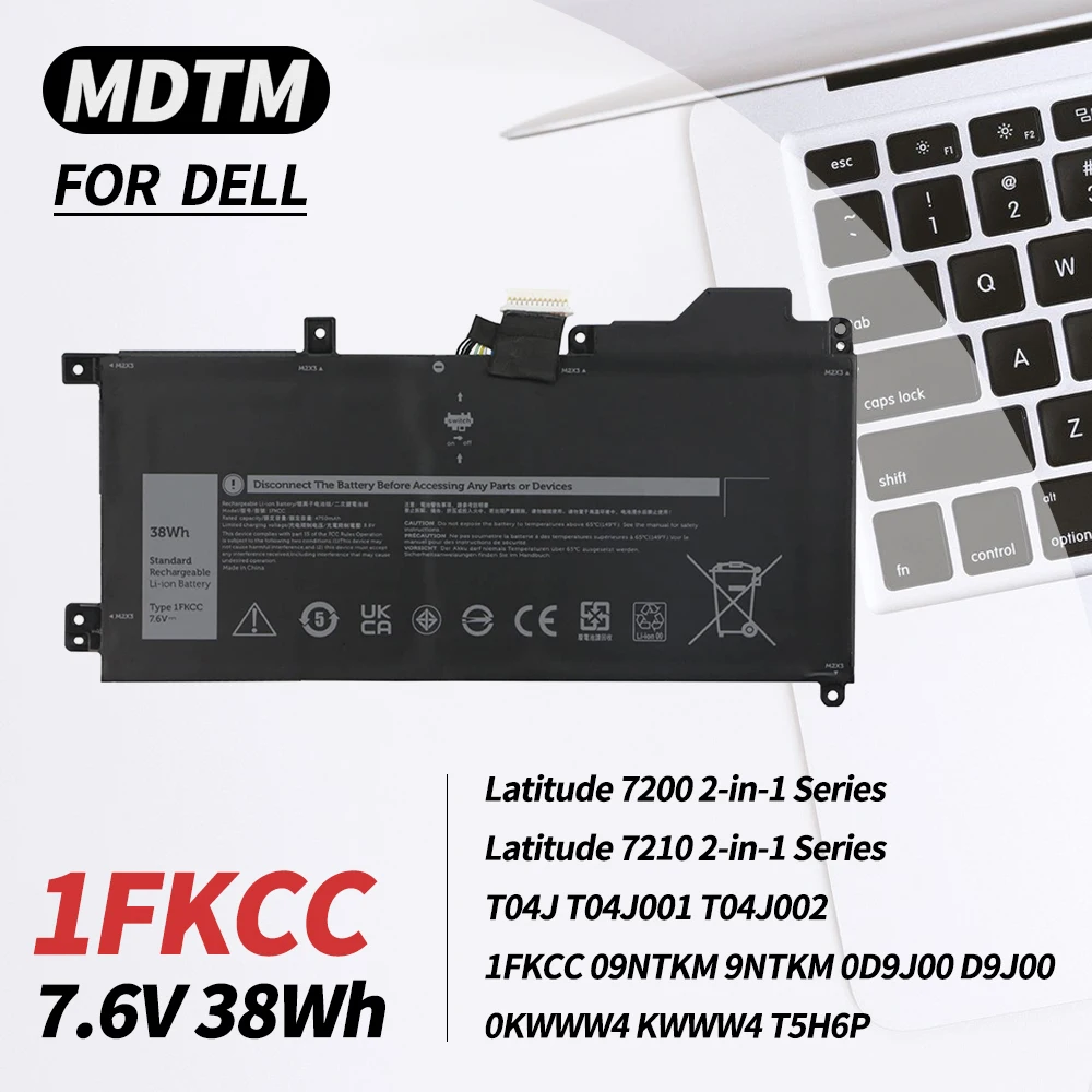 1FKCC Laptop Battery for Dell Latitude 7200 7210 2-in-1 Series Notebook T04J T04J001 09NTKM 9NTKM 0D9J00 D9J00 0KWWW4 KWWW4