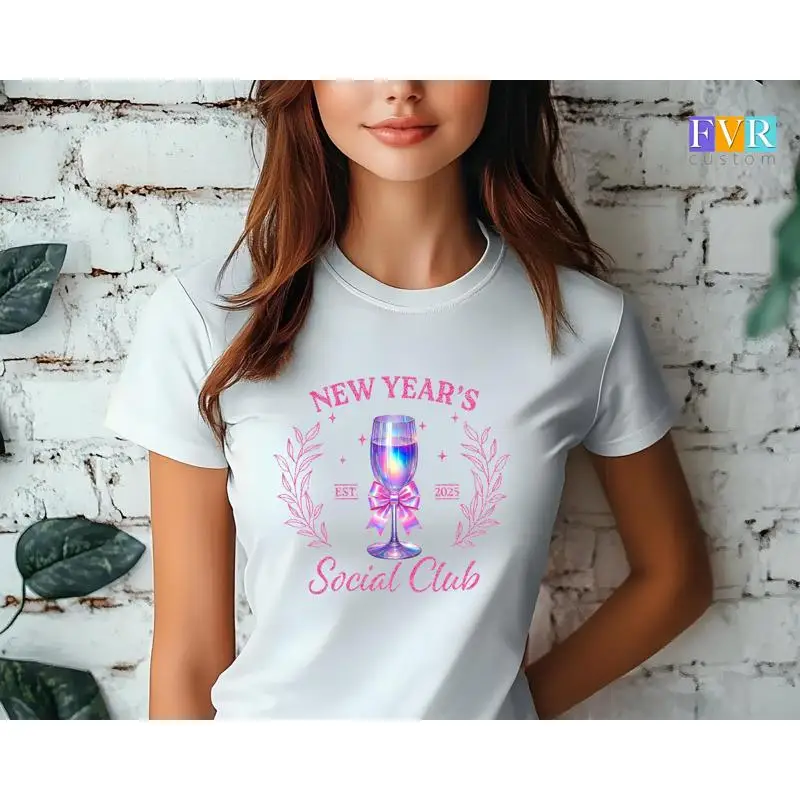 

Social Club New Year T Shirt s NYE Party Outfit Champagne Glass Bow