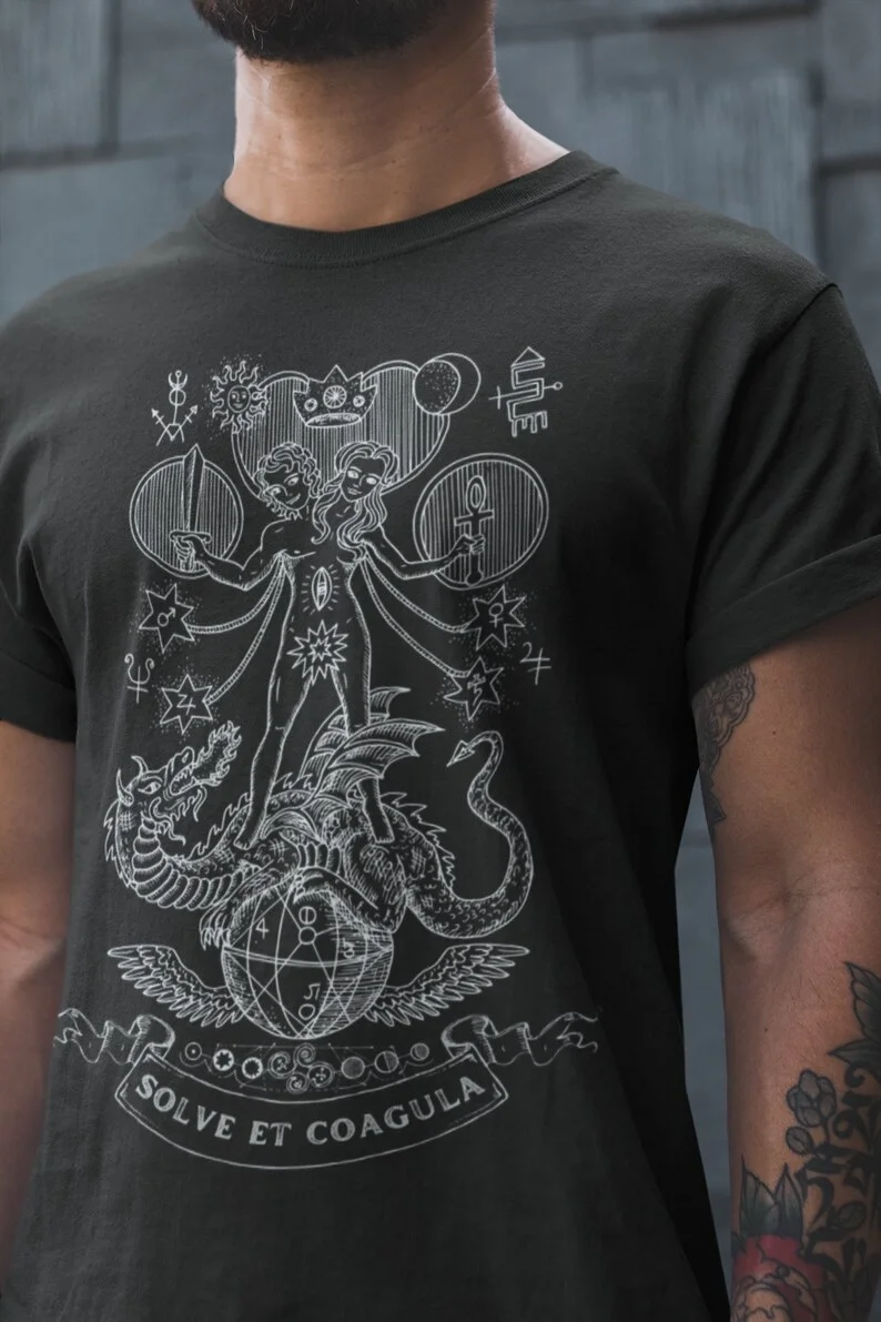 Solve Et Coagula Mysterious Alchemy Dragon Shirt Avant-garde Alternative Pagan Clothing Suitable Personality Gothic Style Shirts