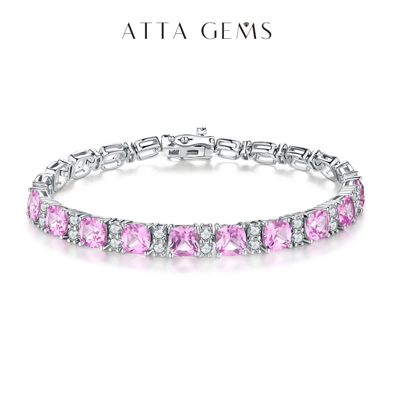ATTAGEMS 925 Silver Jewelry Original Created Blue Spinel Bracelet 1.0CT Tennis Bracelets For Women Luxury Gift Wedding Authentic