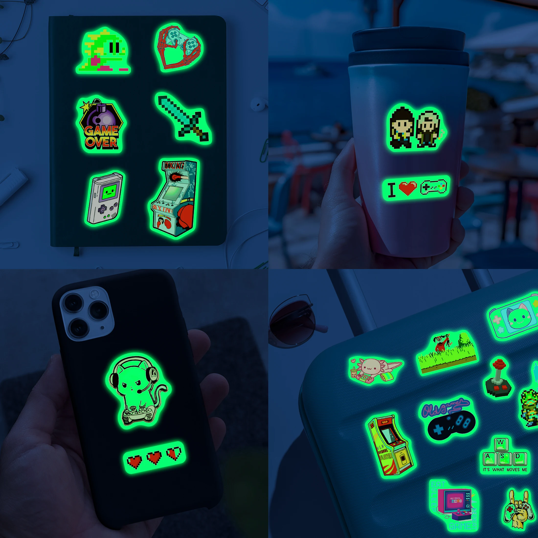 54pcs Glow in The Dark Video Game Stickers, Pack Boys Water Bottle Stickers Vinyl Stickers For Teen Boys Waterproof Stickers