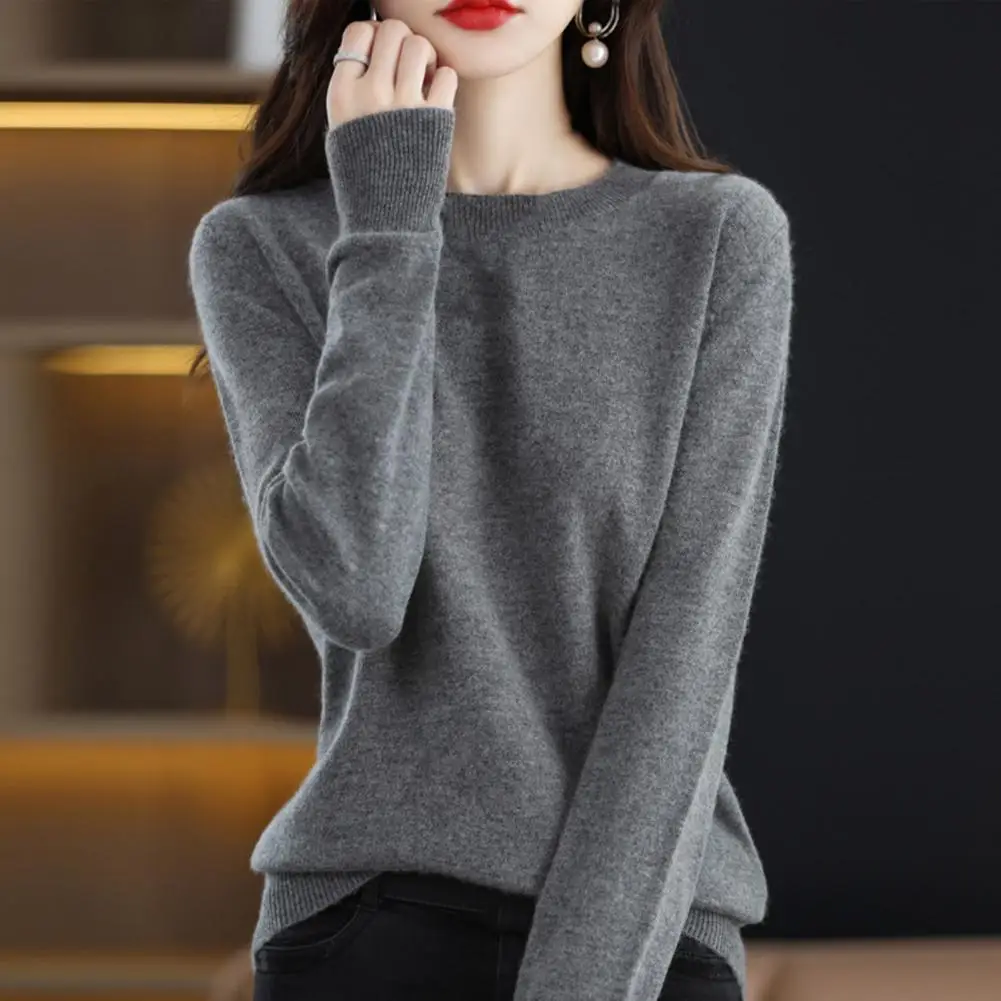 Pull à col rond coupe couvertes pour femme, haut en tricot pour document solide, vêtements d'automne et d'hiver, pull de voyage