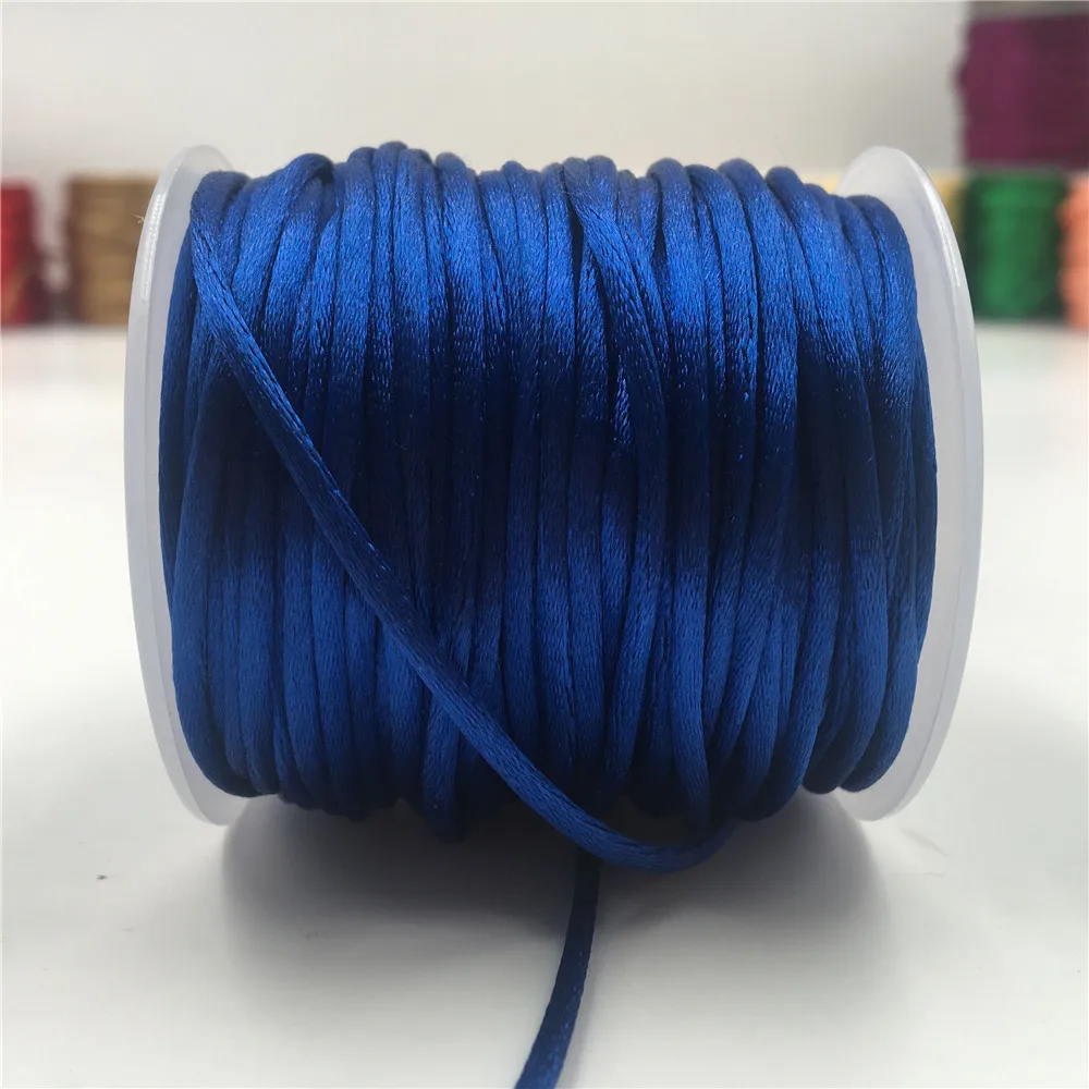 Rattail-Royal Blue Satin Cord Thread, nó chinês, pulseira de macramê, corda trançada, borlas DIY, Beading Thread, 2mm, 10-225 metros