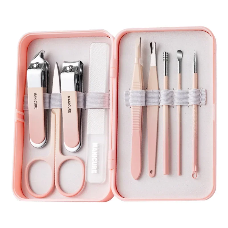 Household Slanted Nail Clippers Set with Ear Pick & Nail File, Premium Stainless Steel Nail Scissors Manicure Kit