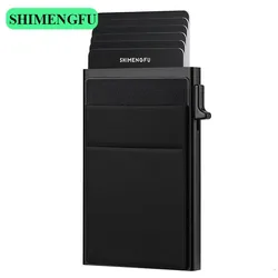 Antitheft Men id Bank Credit Card Holder Double Rfid Blocking Wallet Leather Security Aluminum Box Metal Purse Cardholder Case