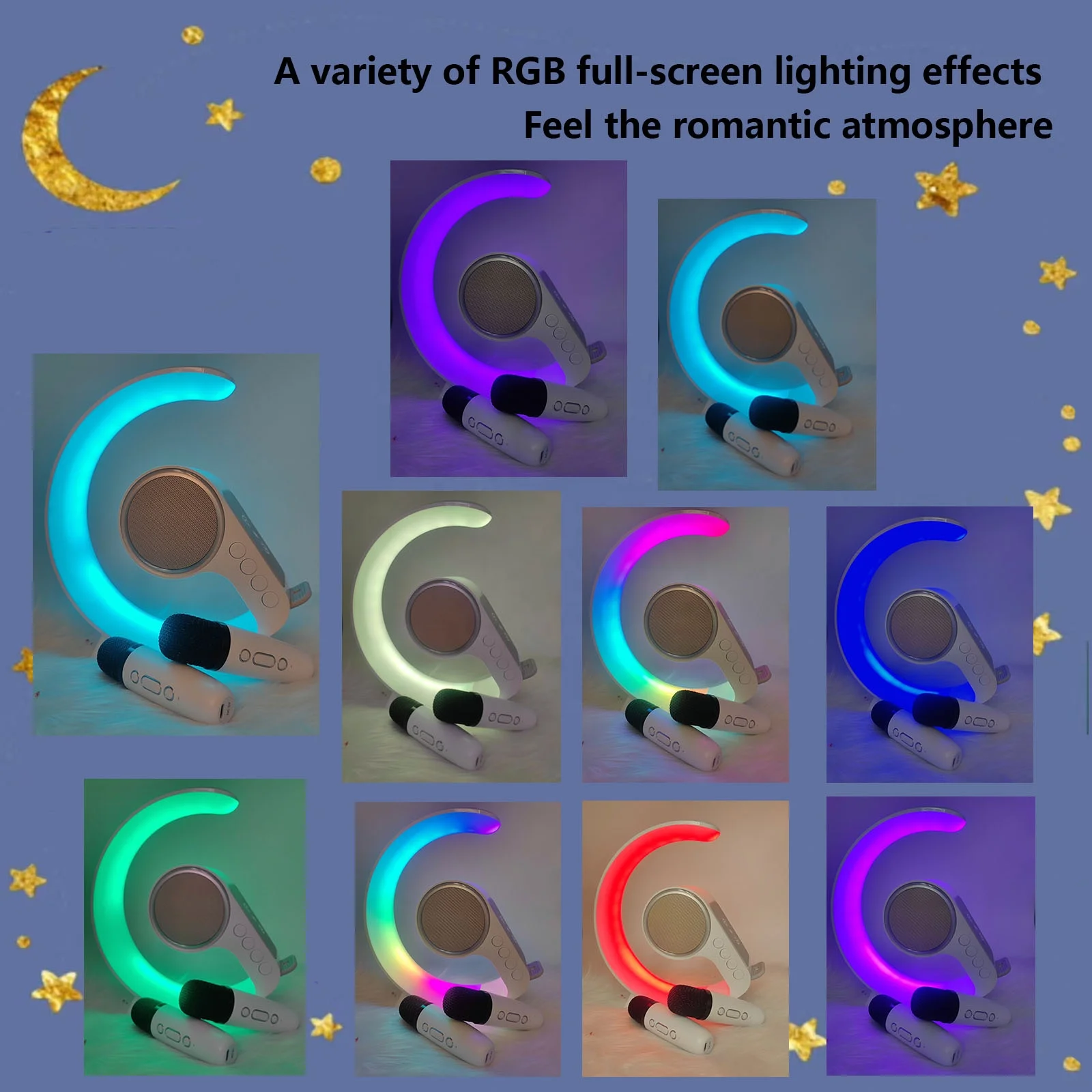 알람 시계가 포함된 야간 조명 무선 충전기 RGB 조명 5-in-1 휴대용 스피커 마이크가 포함된 스마트 침대 옆 테이블 조명