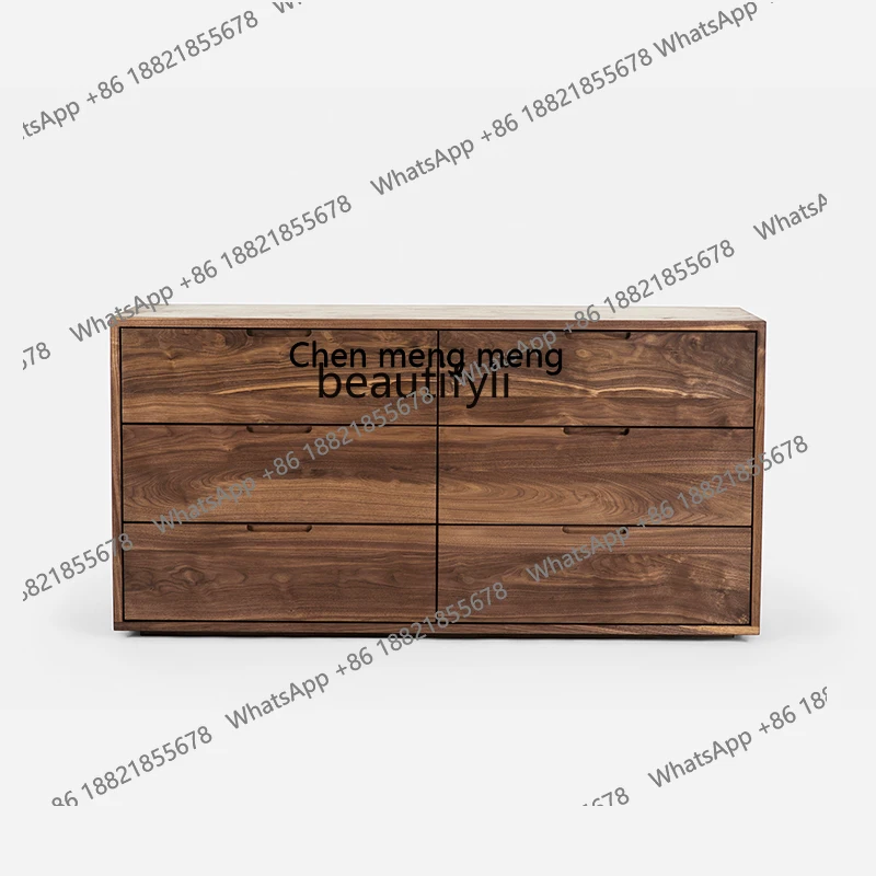 Black Walnut Chest of Six Drawers Log Solid Wood High TV Stand Coffee Table Combination Light Luxury Bed Front Cabinet Locker