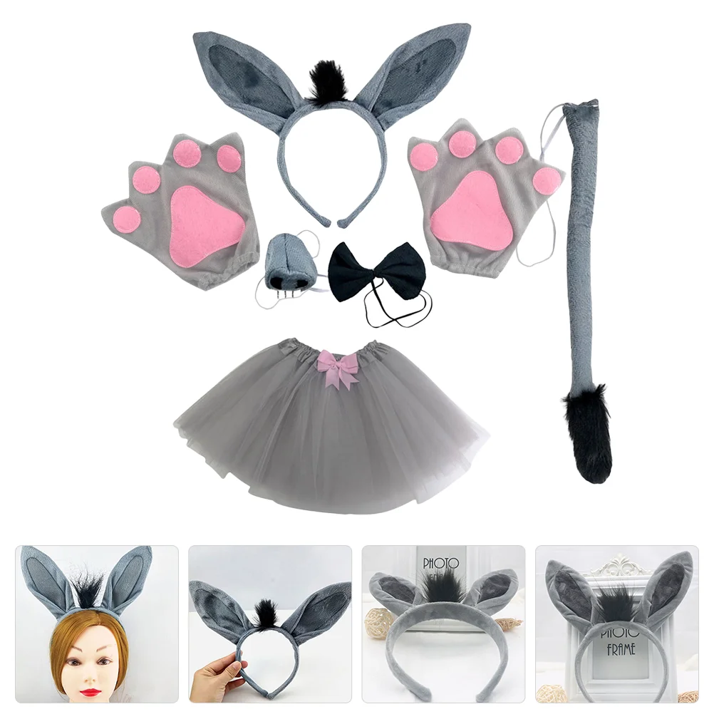 Conjunto de animales de Halloween, accesorios de disfraz de burro, diadema con orejas de animales de peluche, ropa de Cosplay