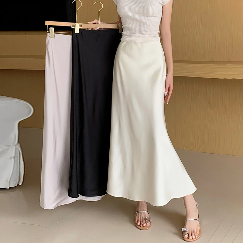 

Ele High Waist Slimming Retro Satin Fi Tail f Skirt Long Skirts Women's Faion A-Line Midi Skirt Commute Sle