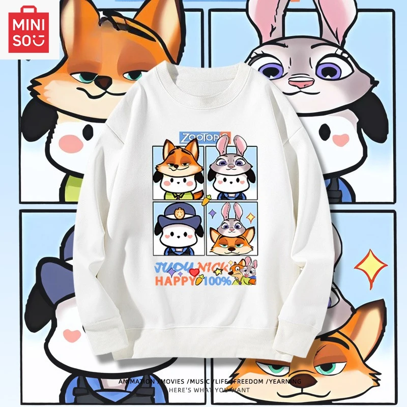 

MINISO collaboration with Zootopia and Pacha Dog print hoodie long-sleeved loose cartoonish casual and cute for girls and boys
