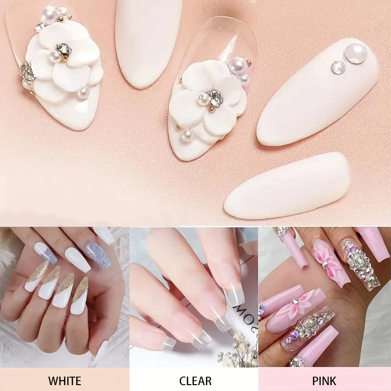 120G Nail Acrylic Powder Clear Pink White Carving Crystal Polymer Builder Nails Extension Nail Art 3D Nail Tips Carving Tools