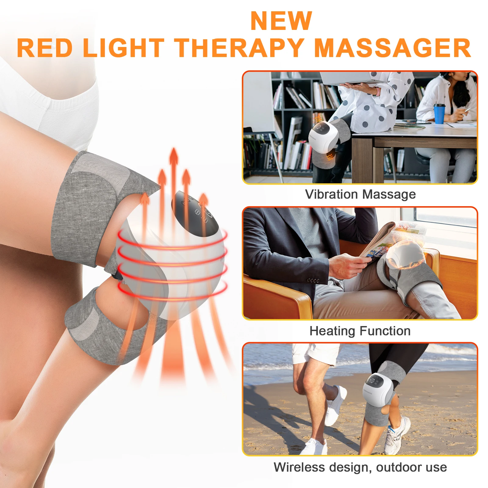 Knee Massager Red Light Therapy Device Heat High Frequency Vibration 3 Airbag 3 Level 3D Wrap for Muscle Pain Relief Relaxing