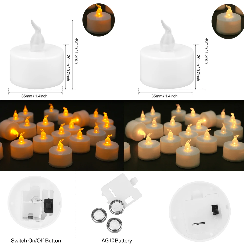 24/48 Stück flammenlose Votivkerzen, elektrisch, batteriebetrieben, LED-Teelichter, künstliche Kerze, warmweiß, für Hochzeitstisch, Weihnachten – Detail 11