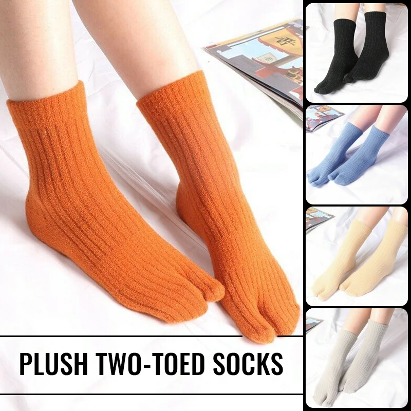 5 Pairs Japanese Style Kimono Tabi Toe Socks Imitation mink plush Women Split Toe Socks Deodorant Separate Flip Flop Two Fingers