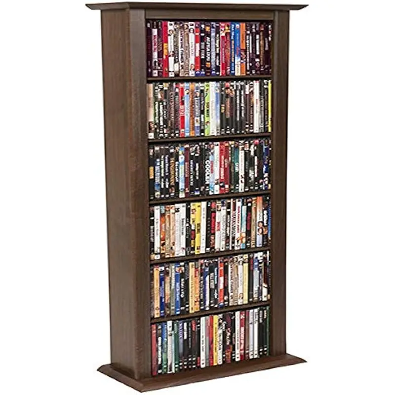 Single Adjustable Media Tower in Rich Walnut Finish | Holds 464 CDs 234 DVDs 253 Blu Rays 234 Wii Xbox PS4 PS5 Games | Wooden Sh