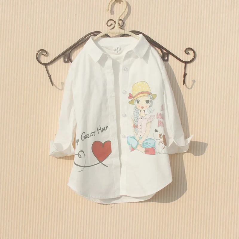 Girls Blouse 2023 Spring Children Clothes Cartoon Rabbit Long Sleeve Tops White Blouses for 8 To 12 Years Teenage Girls Shirt