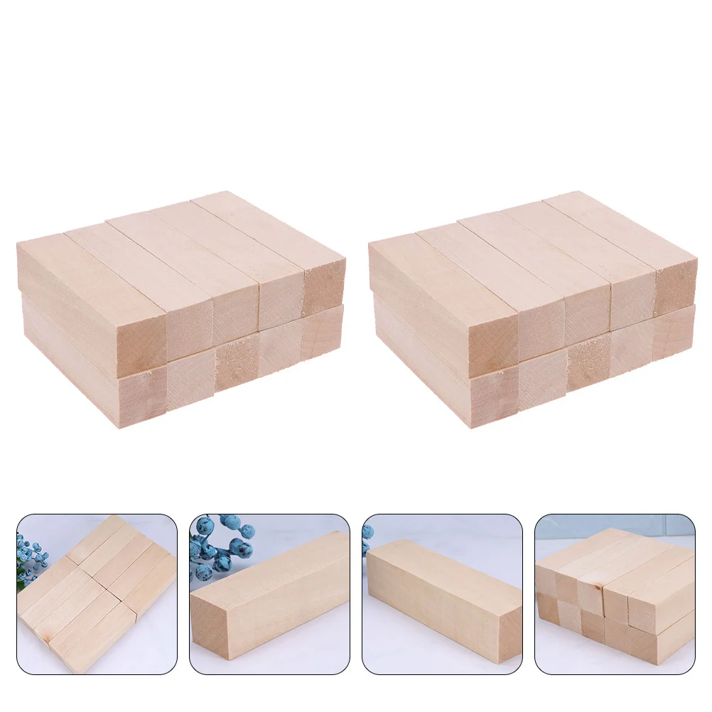 

15 Pcs Carved Square Basswood Strips Building Blocks Toys Supplies Wooden Material Unfinished DIY