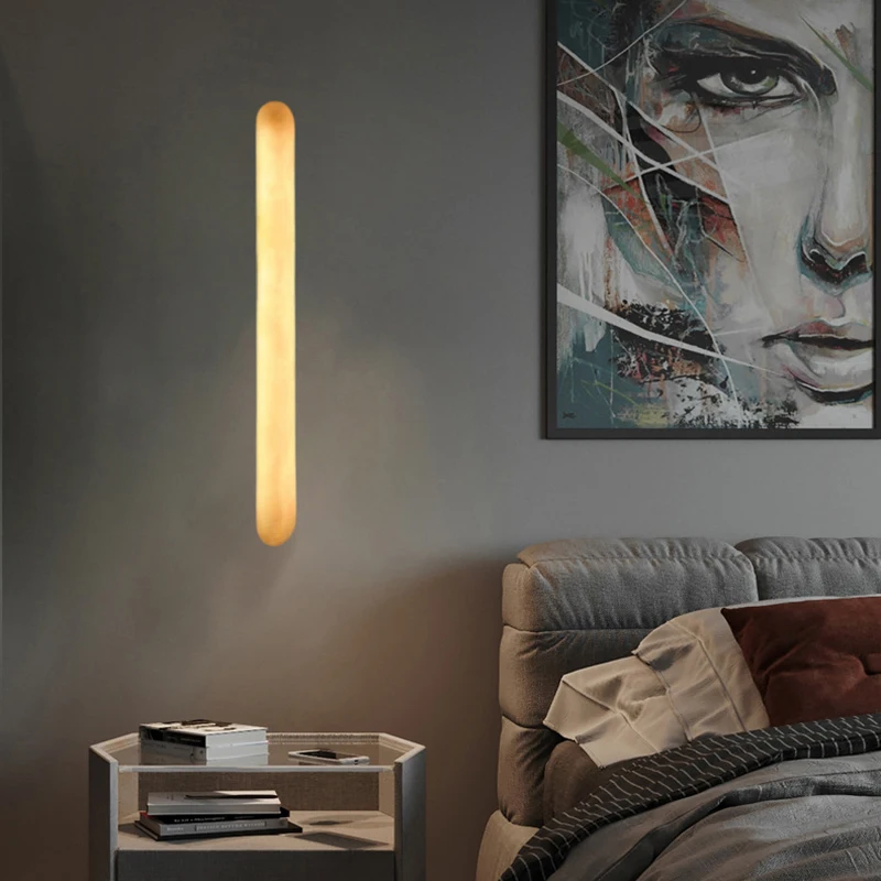 Minimalist Natural Marble Wall Lamp 40/60cm Art Deco Foyer Dining Room Bedroom Bathroom Copper Sconce New Style