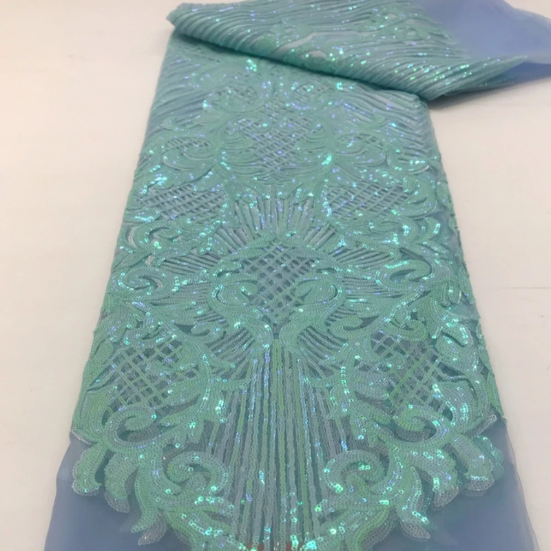 Africa Fabric High Quality Handmade Embroidery Net With Multi Colors Sequins Unique Design Evening Or Wedding Dress