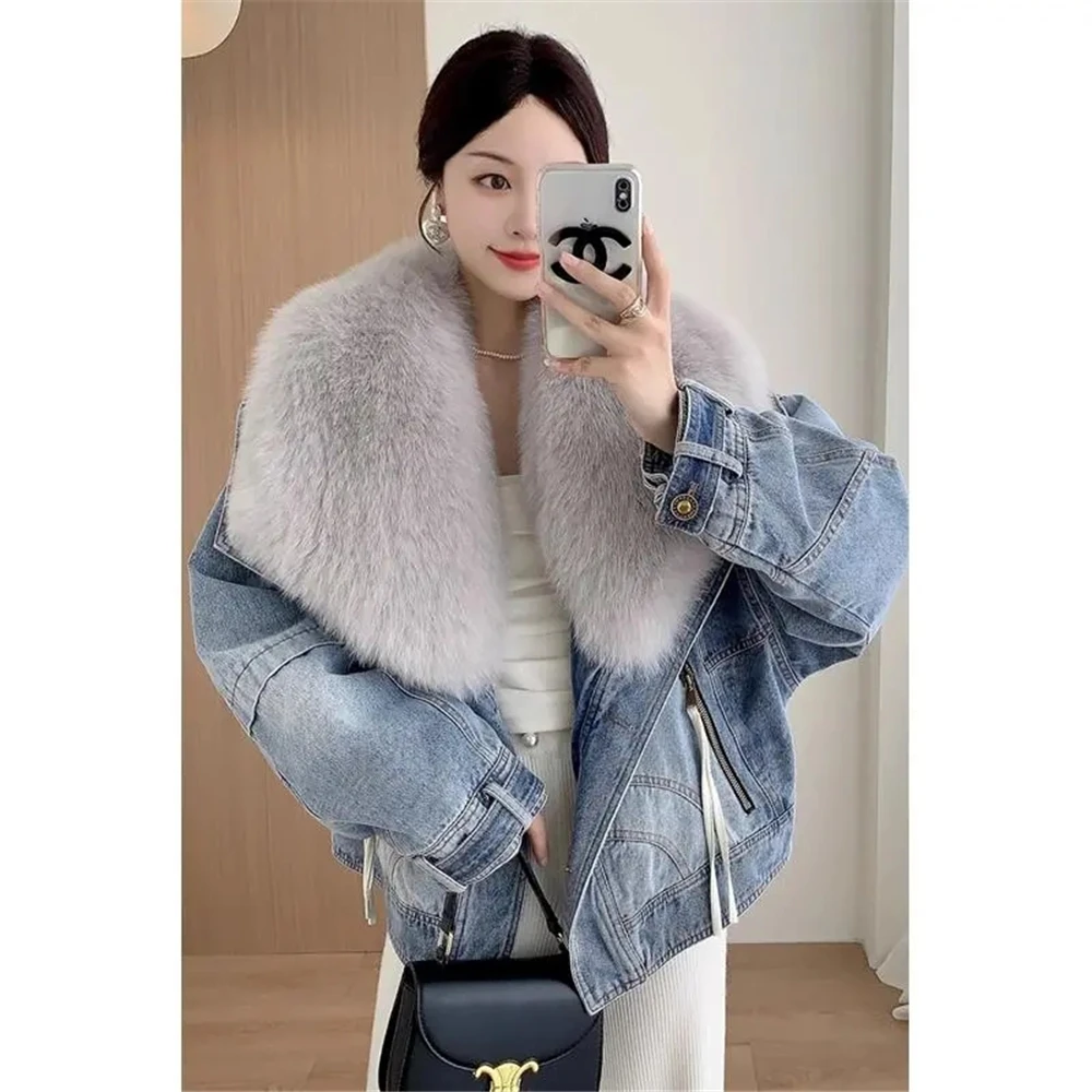 

Vestidos De Fiestaformal Dresses2024 Winter Faux Fox Hair Detachable Denim Fur Coat Pai Overcomes Women'S Design Sense Short Dow