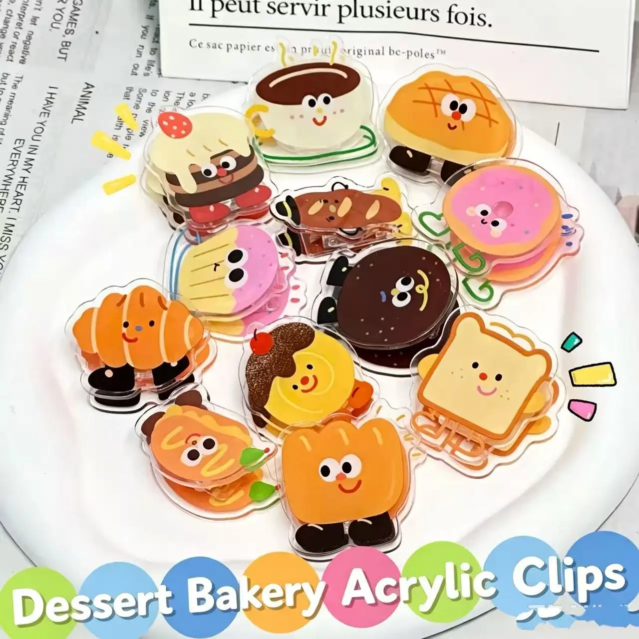 2Pcs Random Style Dessert Pastry Acrylic Sealing Clips Cartoon Snack Food Shape Paper Photo Clips Decorative Bag Sealer Clips fo