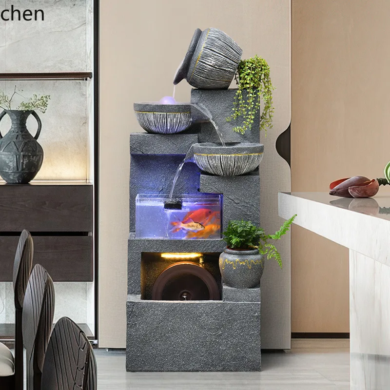 PYH Cross-Border Simple Rockery Water Fountain Humidifier Feng Shui Wheel Fish Tank Entrance Small Ornament - view 3