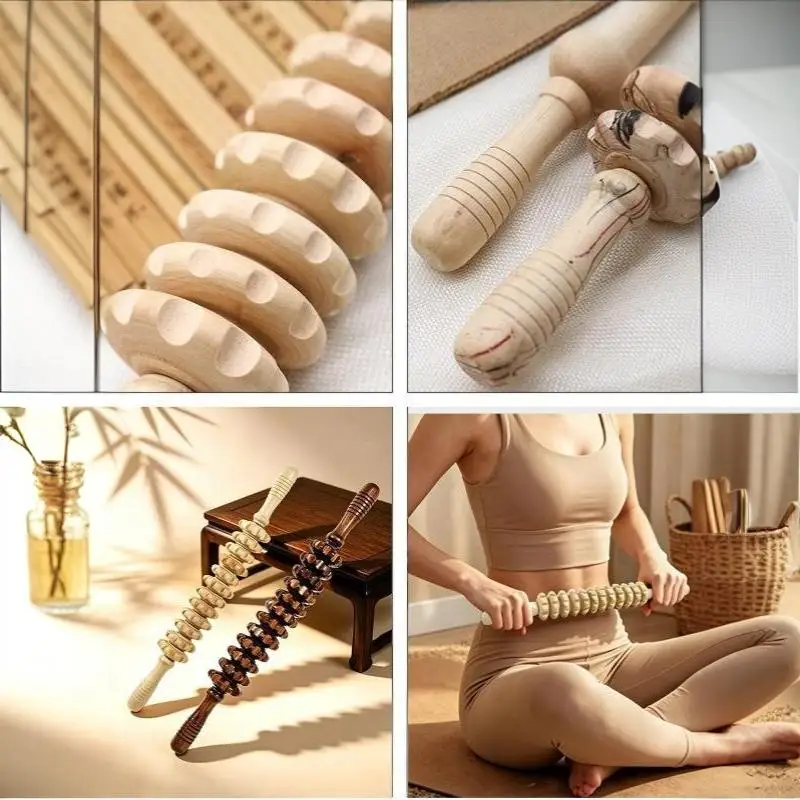 Wooden Roller Massage Stick Smooth Body Massager Durable Handheld Tool For Muscle Relief Back Abdomen Leg Home Fitness Use