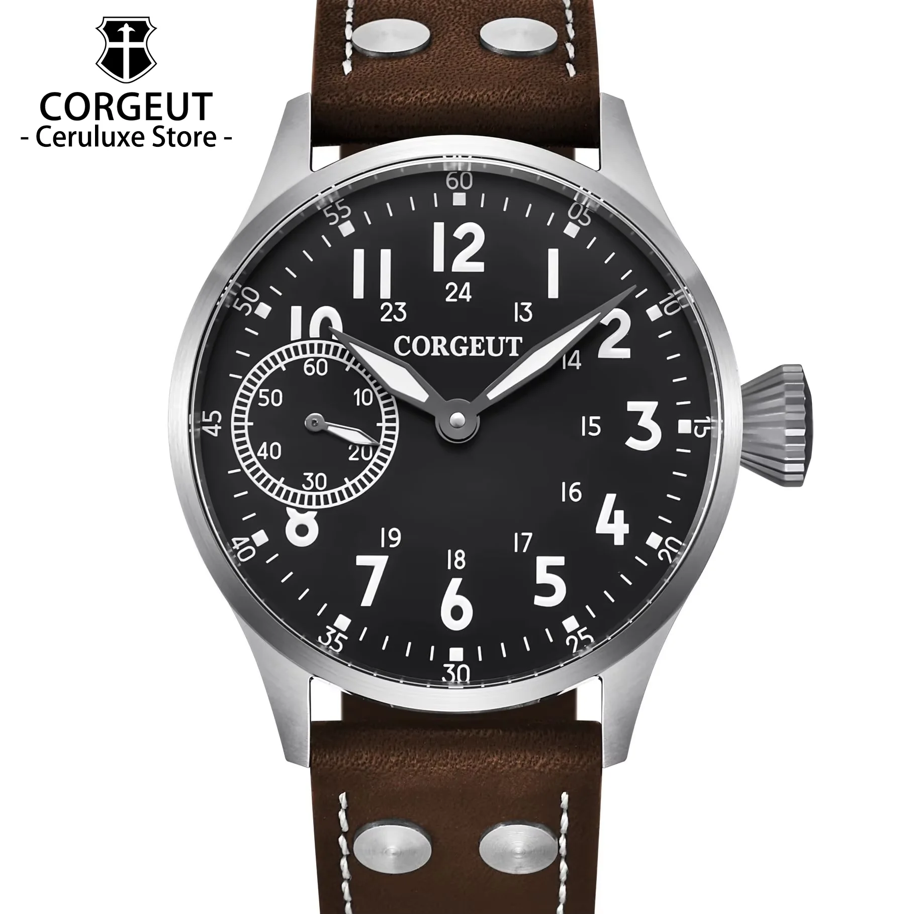 

Corgeut Seagull ST3600 17 Jewelry 44mm Mechanical Watch Hand Wound Sapphire waterproof Watch Sports Leather Luxury 6497 Watch