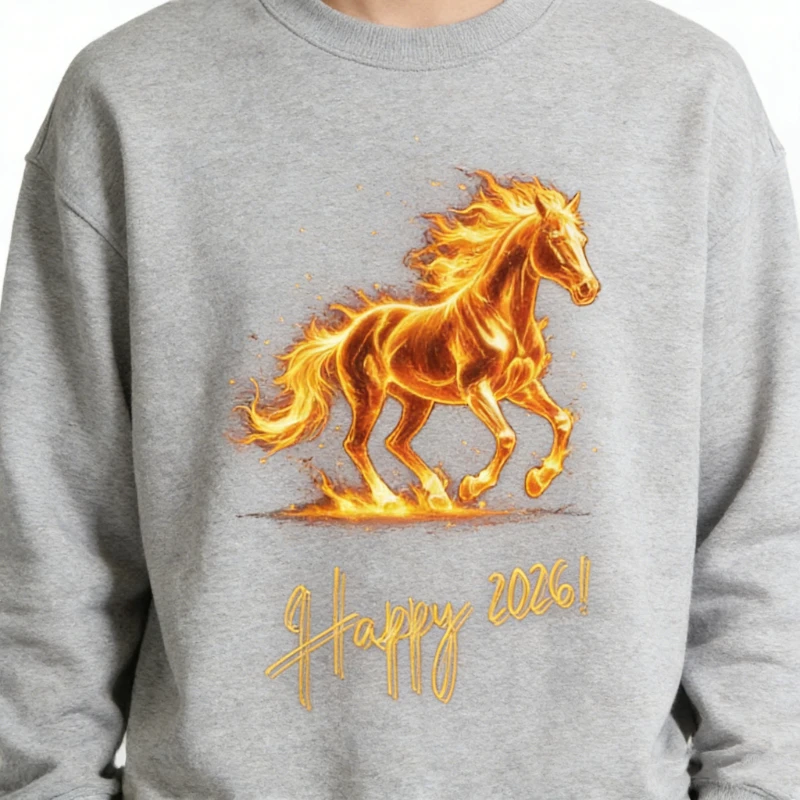 سويت شيرت Fiery Horse سنة Crewneck للجنسين هدية لمحبي الجرافيك مطبوعة بغطاء للرأس متطابقة محظوظة للخريف والشتاء