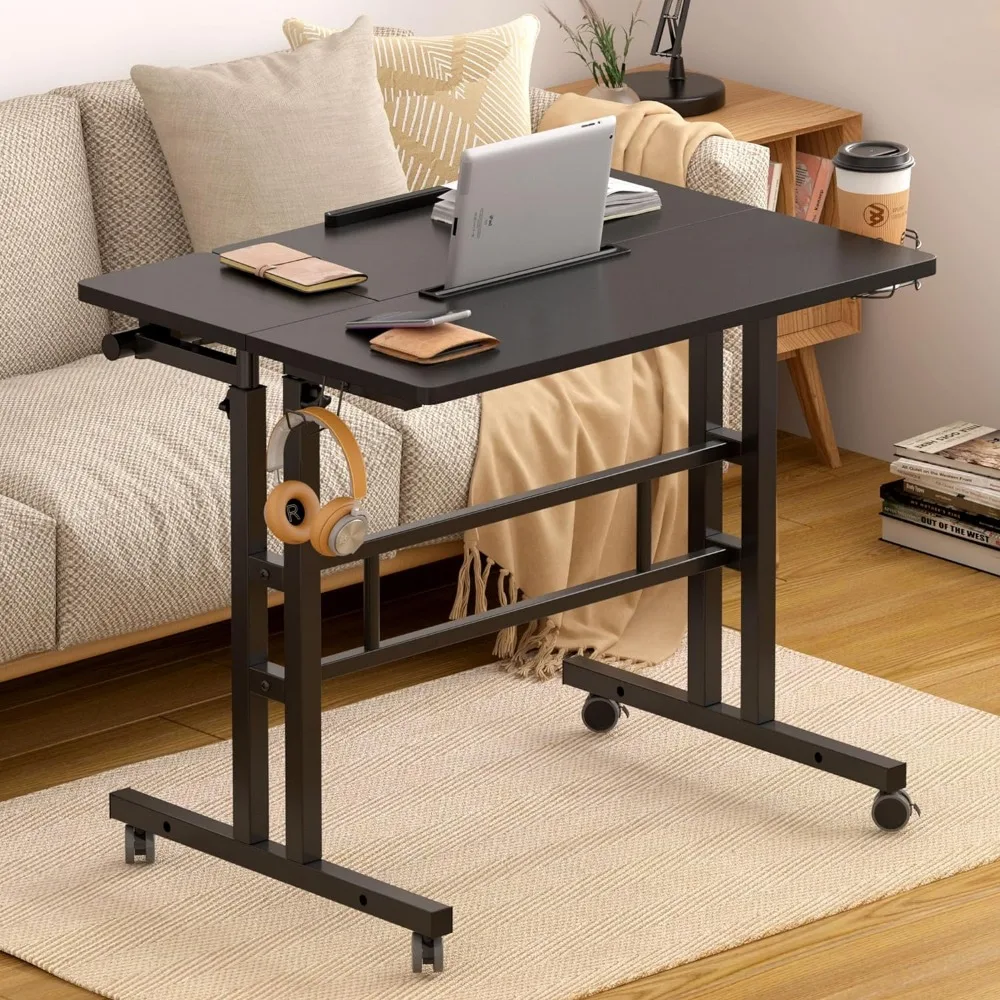 Rolling Mobile Desk with Cup Holder,Mobile Rolling Standing Desk, Adjustable Height Small Stand up Desk on Wheels