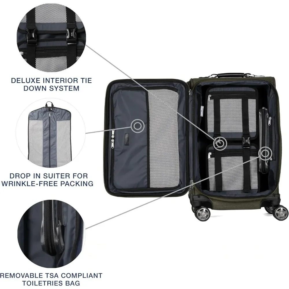 8-Wheel Expandable Spinner Carry-On Suitcase with USB Port, Unisex, Ideal for Pilots and Travelers