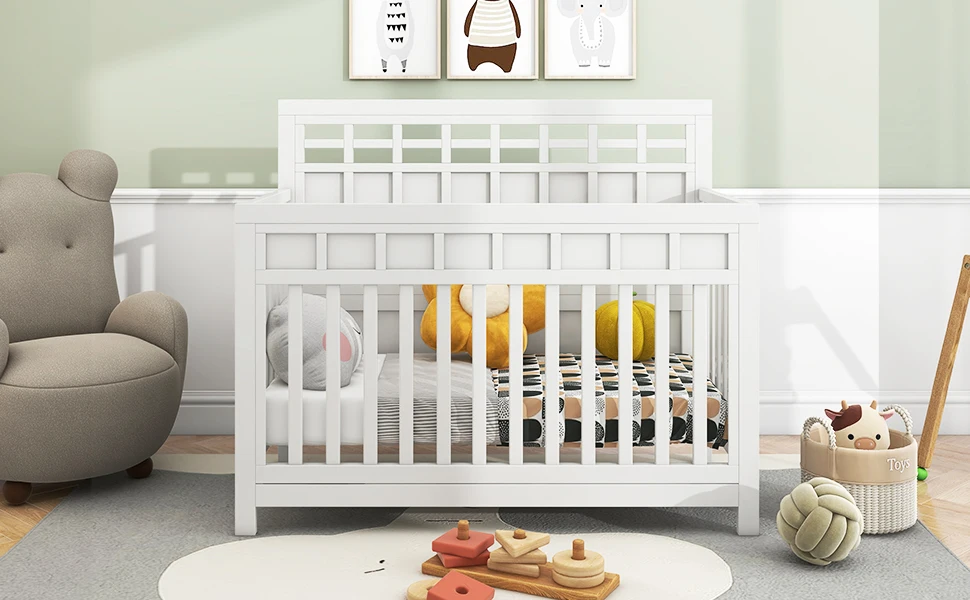 Zertifiziertes Baby-Safe-Kinder bett, Kiefern-Massivholz, ungiftiges Finish, schneeweiß