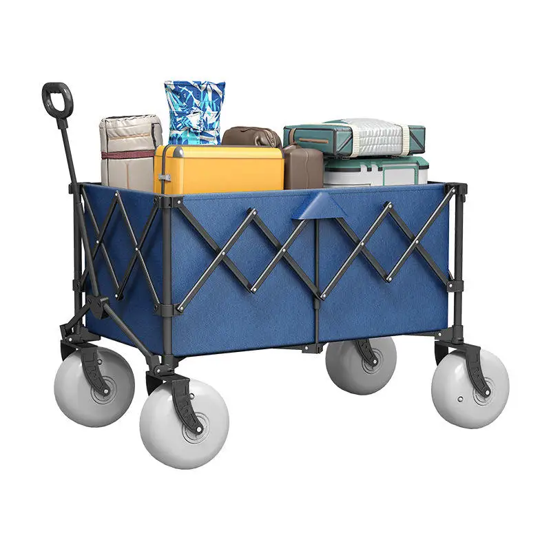 Metal Four-Wheel Swivel-Wheel Off-Road Beach Cart Foldable with Inflatable Wheels TC-10 Model 90x58x103cm for Picnic Camping Use