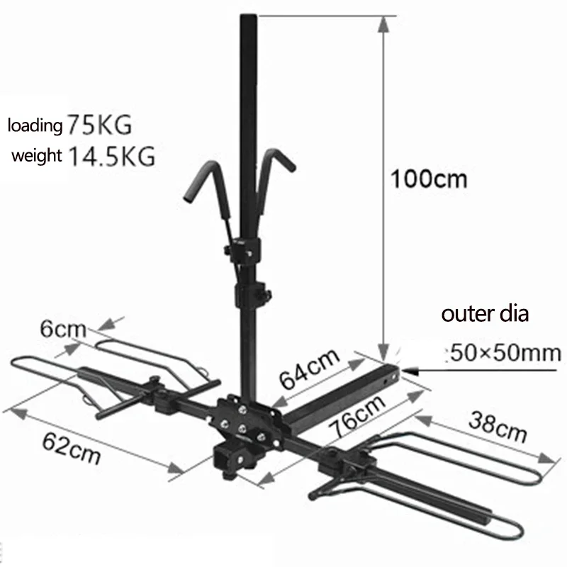 4 Bicycle Platform Brackets Foldable Rear Mounted Pedals Assist Frame Rear Trailer Installation Hook Receiver Maximum Load 100KG