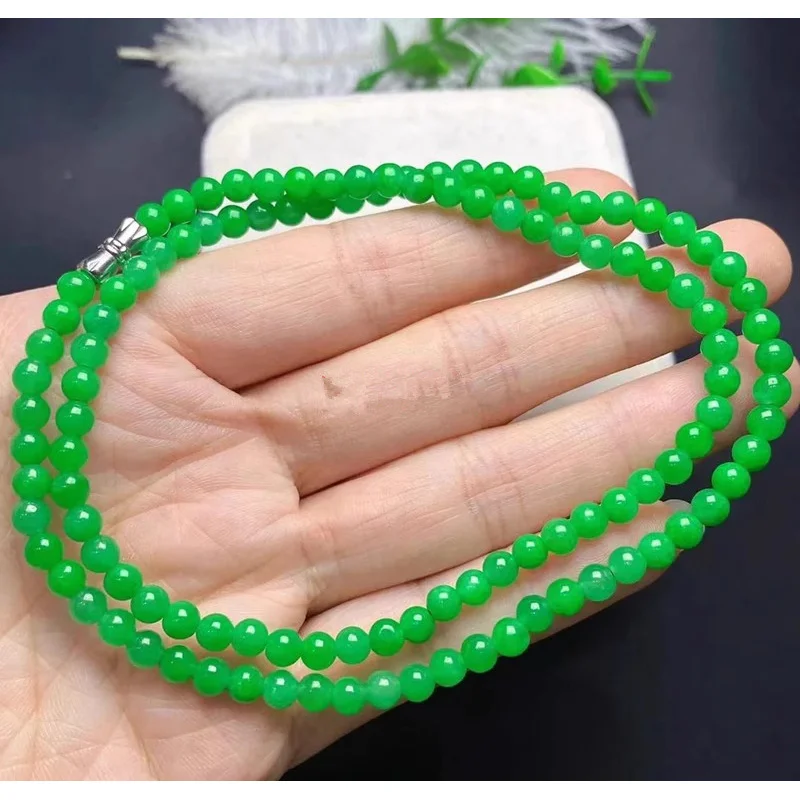 Myanmar Emperor Ice-like Jade Bracelet Bead Natural Pendant Green Necklace 4mm Small Rice-Shaped Beads Neck