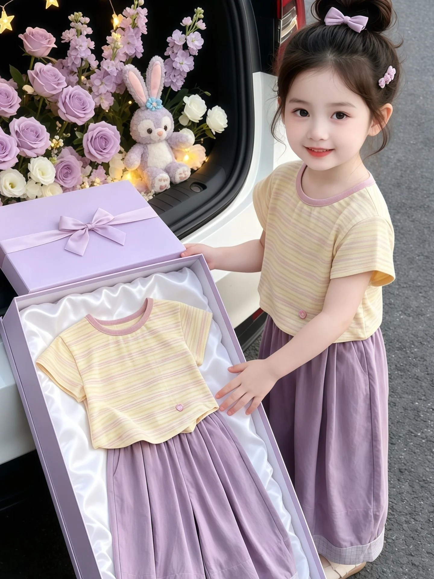 girls-summer-casual-striped-short-sleeve-t-shirt-wide-leg-pants-two-piece-set-sweet-forest-system-versatile-lightweight-clothes