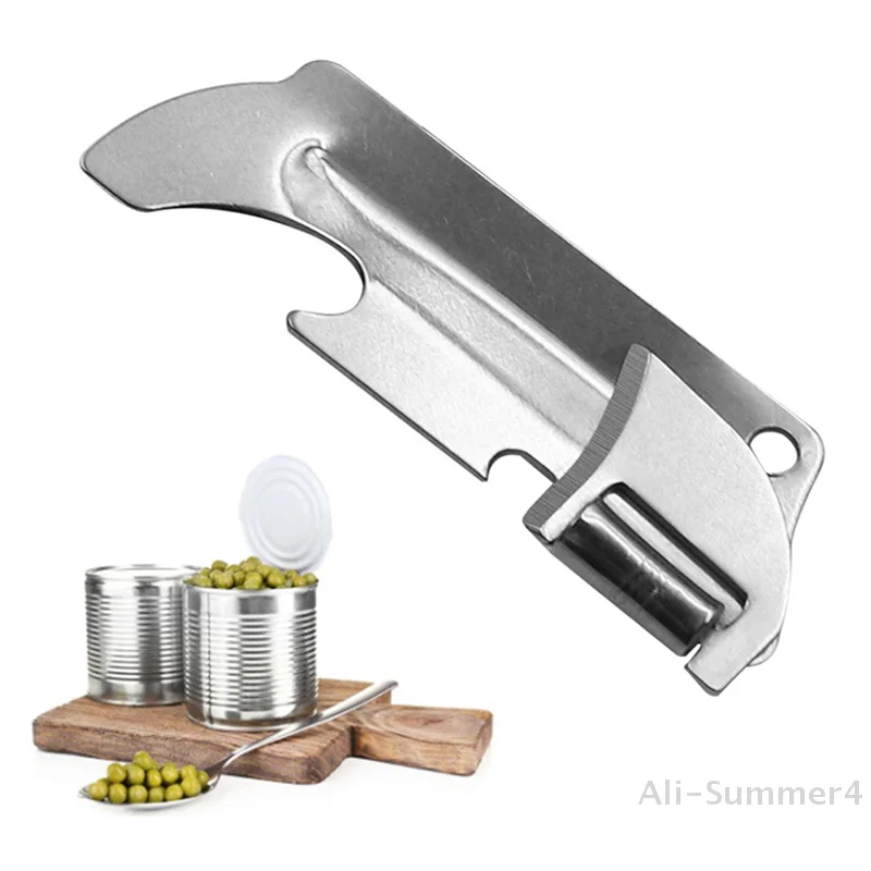 طوي 2 في 1 بلمسة نهائية من الفولاذ المقاوم للصدأ المصقول مع مفتاح Utili متعدد الوظائف فتاحة علب فتاحة صغيرة ملحقات المطبخ