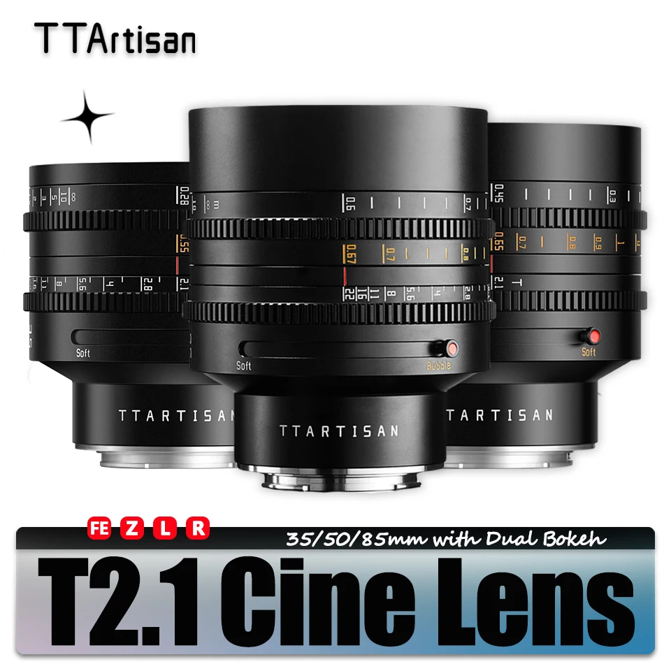 TTArtisan 35mm 50mm 85mm T2.1 Full Frame Dual Bokeh Camera Cine Lens for Photography with Sony E Canon RF Nikon Z Lumix L