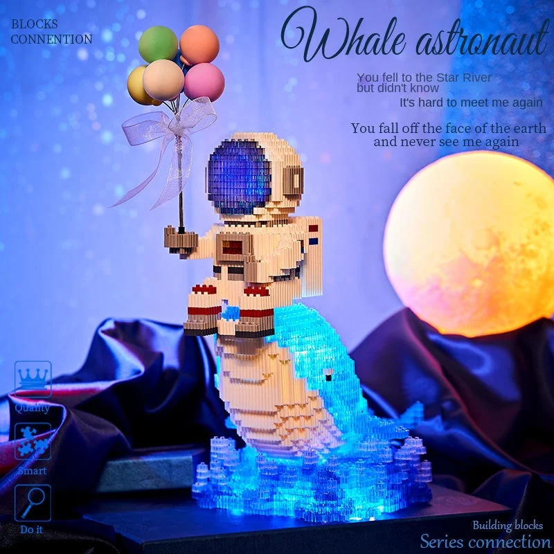 New Astronaut Building Blocks With LED Light Confession balloon Whale Astronaut Mini Diamond Bricks Toys for Childrens Gifts