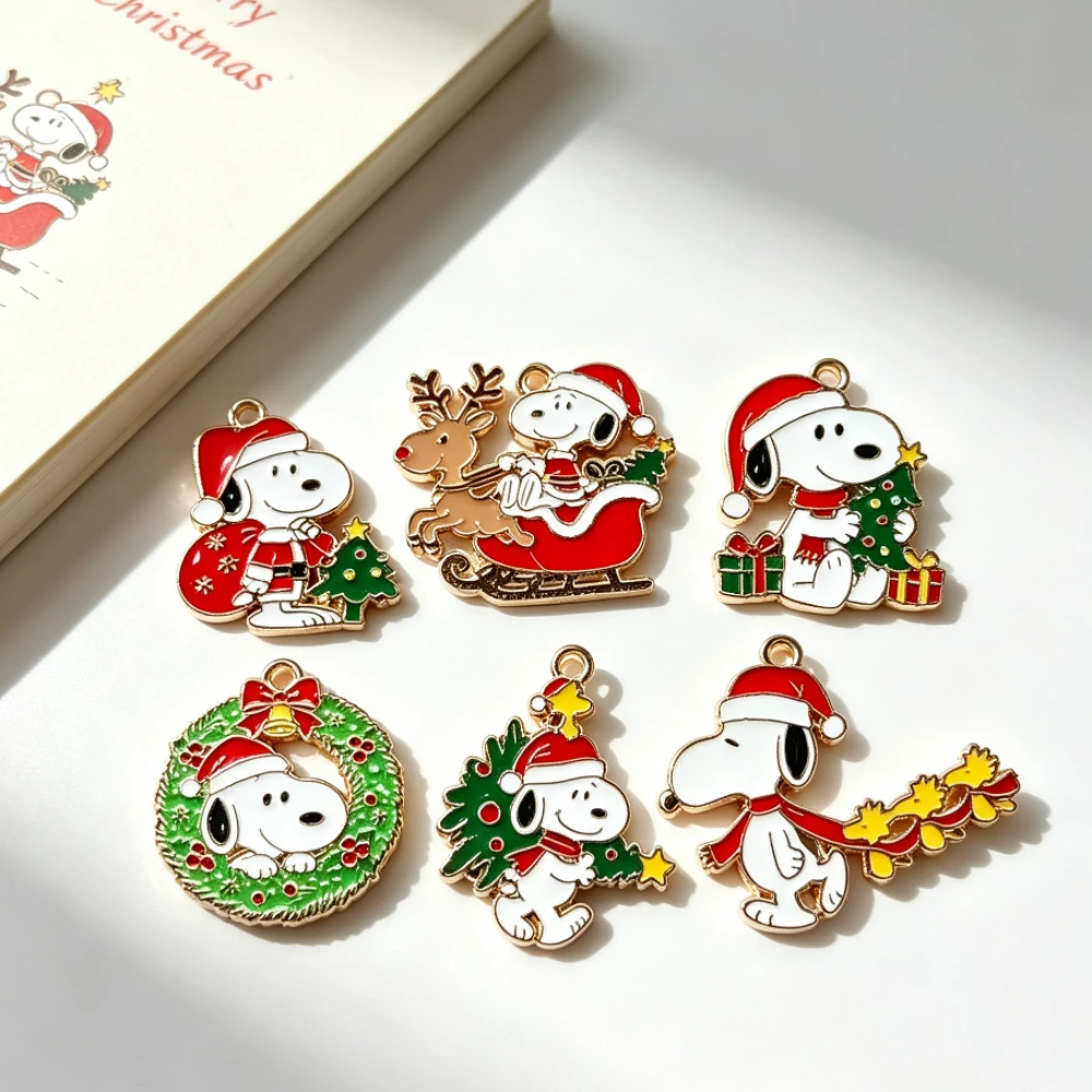 6 Stück/Set Niedliche Weihnachts-Hunde-Emaille-Anhänger für Cartoon-DIY-Schmuck, Armbänder, Ohrringe, Handgemachtes Zubehör