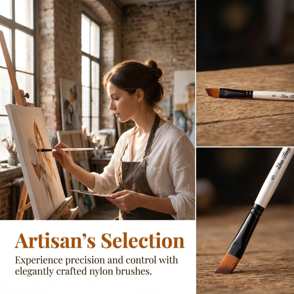 12PCS Pearl White Handles Art Paint Brush Set Soft Nylon Fiber Tongue Tip & Angle Tip Watercolor Painting Tools Firm Fastening