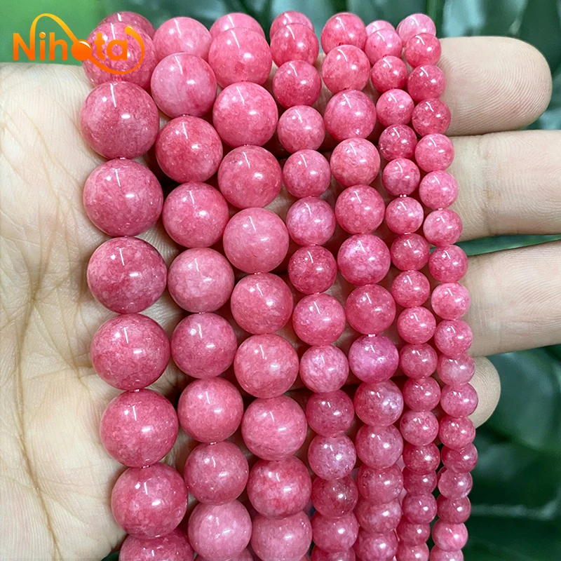 Natural Red Rhodochrosite Chalcedony Round Loose Beads 6/8/10/12mm for Jewelry Making DIY Charms Bracelet Accessories 15