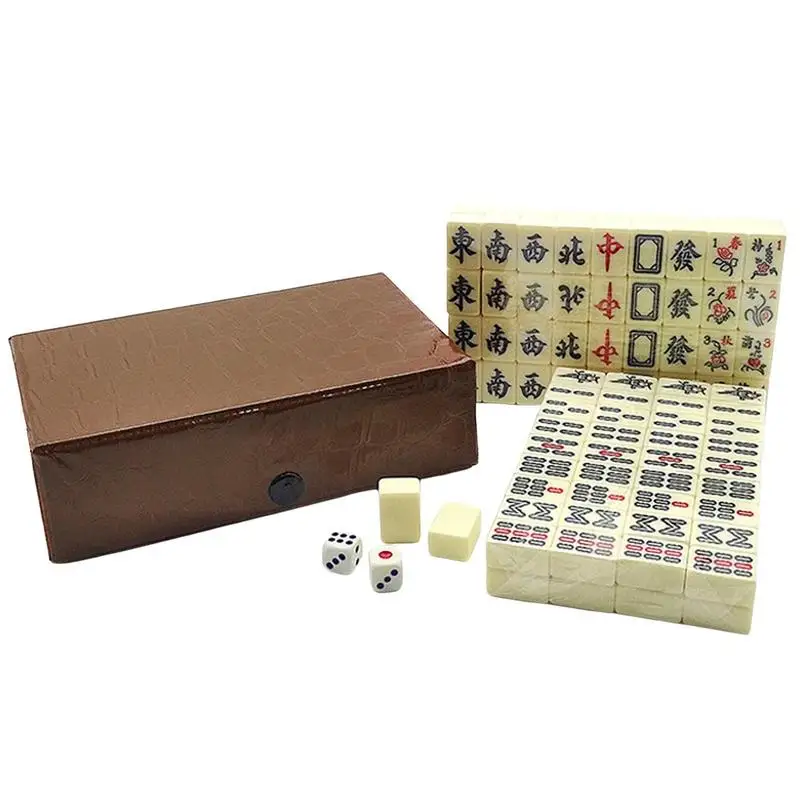 Chinese Mahjong Game Set Mini Complete Majiang Set with 144 Tiles Mah-Jongg Set Family Gathering Playing Game For Family Party