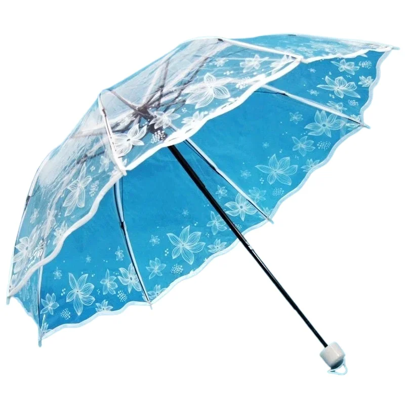 *Прозрачный зонт с белым цветком, женский дождевой портативный мини-зонтик, уличный прозрачный пластиковый зонтик принцессы и вишни, свадебные зонты