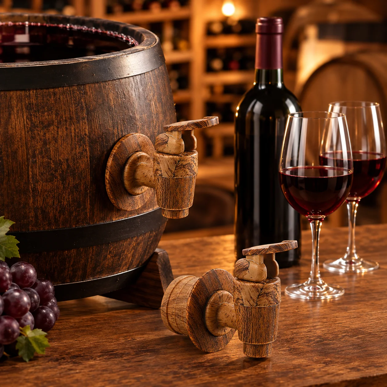 2PCS Beer Barrel Tap Plastic Wine Dispenser Spigot With Wood Grain Beverage Faucet For Wine Barrel Jug And Kitchen Applications