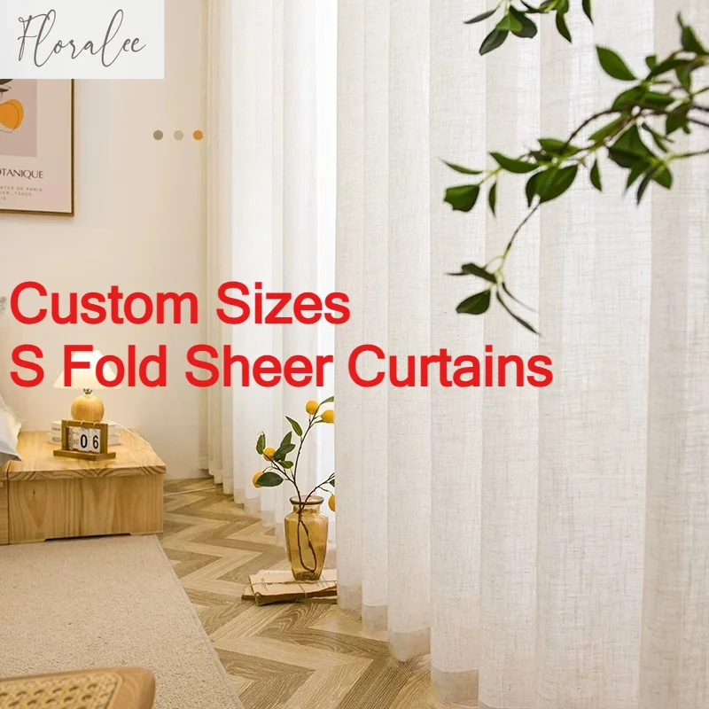 Custom Size！ S Fold Lines Sheer Curtains for Living Dining Room Bedroom White Tulle Transparent Window Decor Modern Creamy 창문